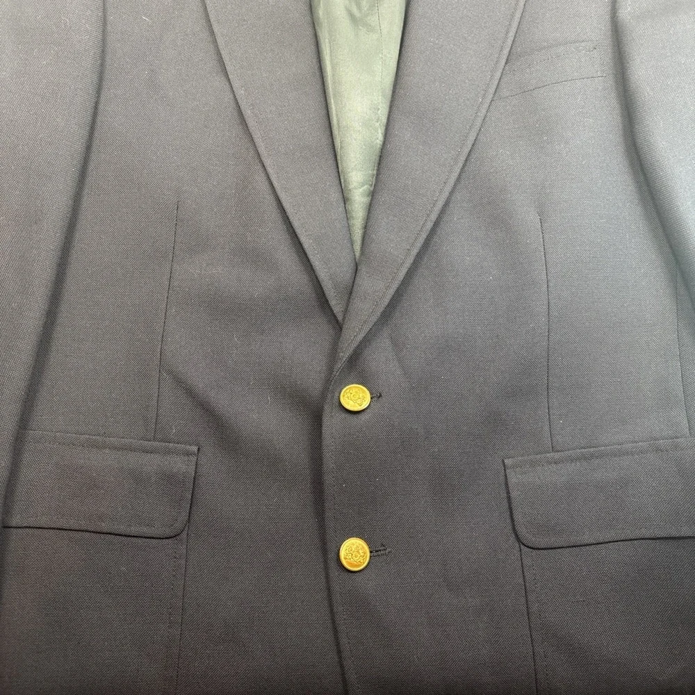 Stafford Men's Gold‎ Button Navy Blue Blazer Sport Coat Jacket Wool Blend 42R